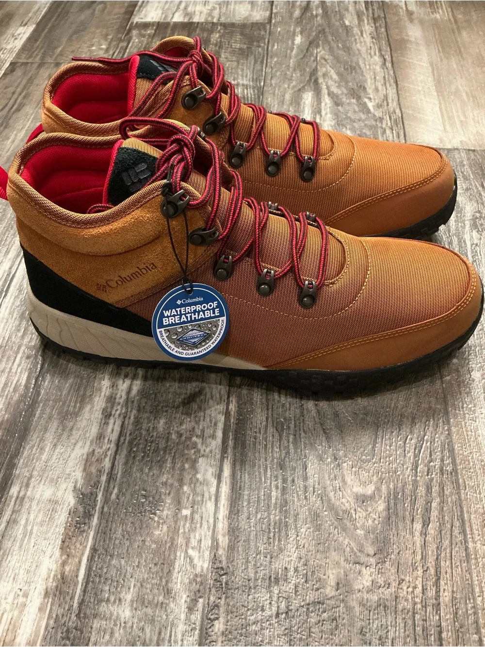 Columbia Men's Brown Hiking Boot with Red Laces Size 13